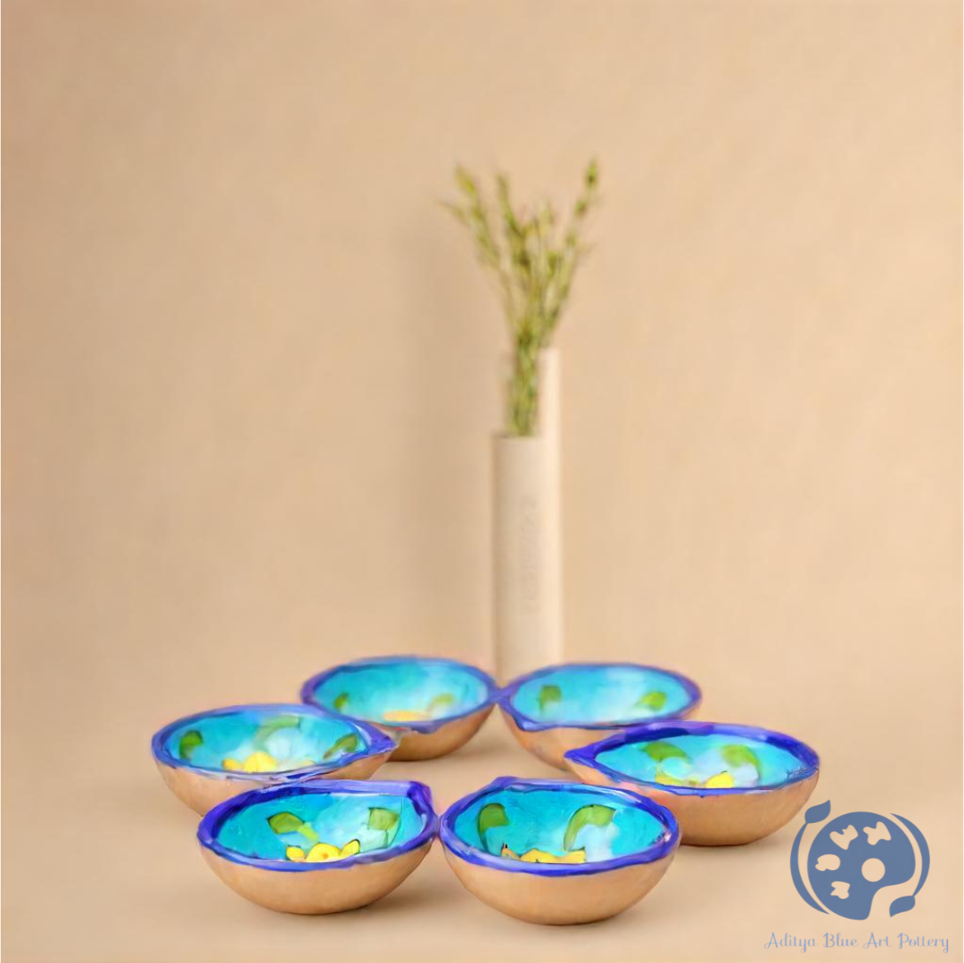 Blue Pottery Diya (Set of 20)