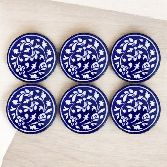 Blue Pottery Coasters (Set Of 6)